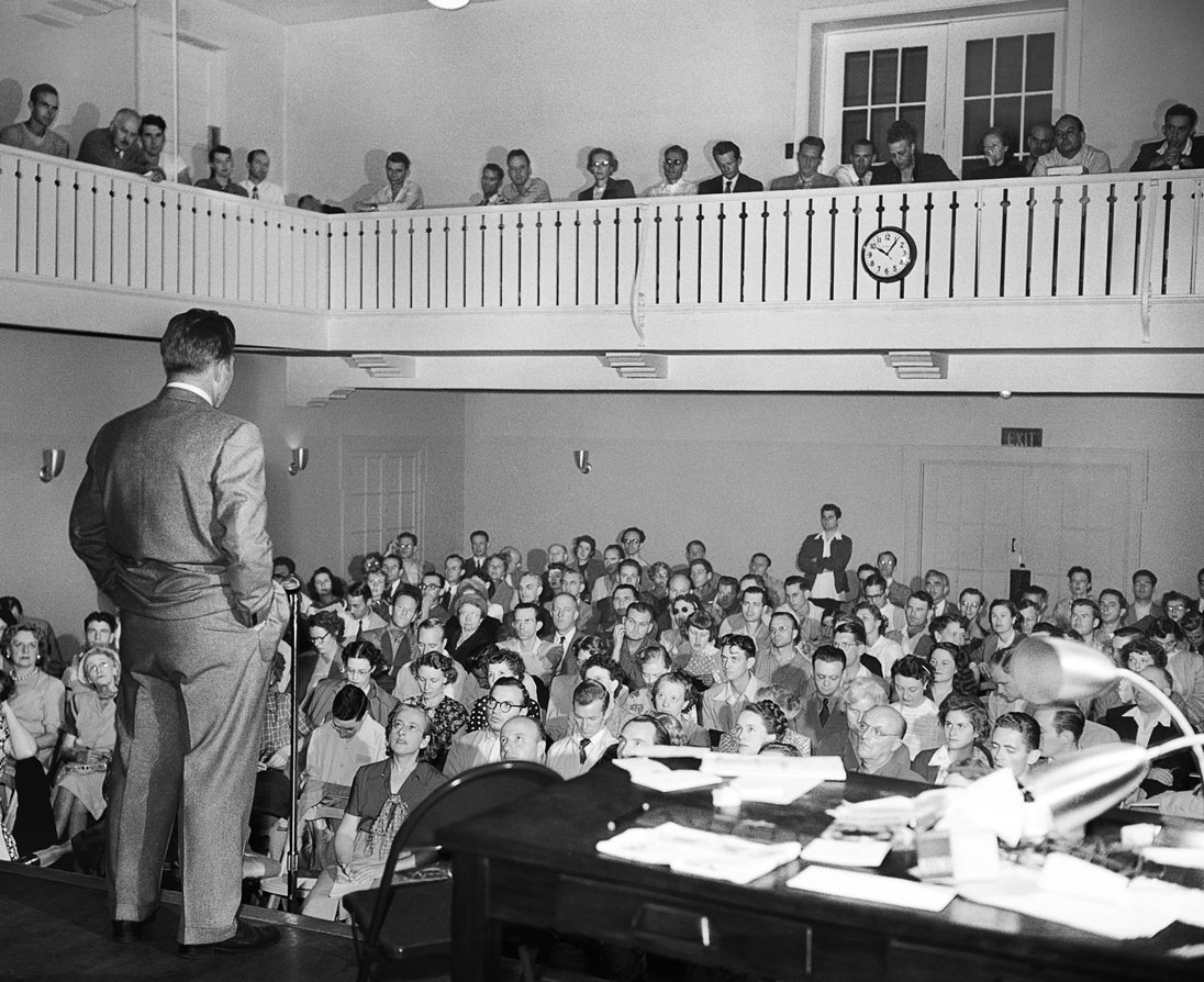 Scientology Founder L Ron Hubbard lecturing a group on Dianetic s