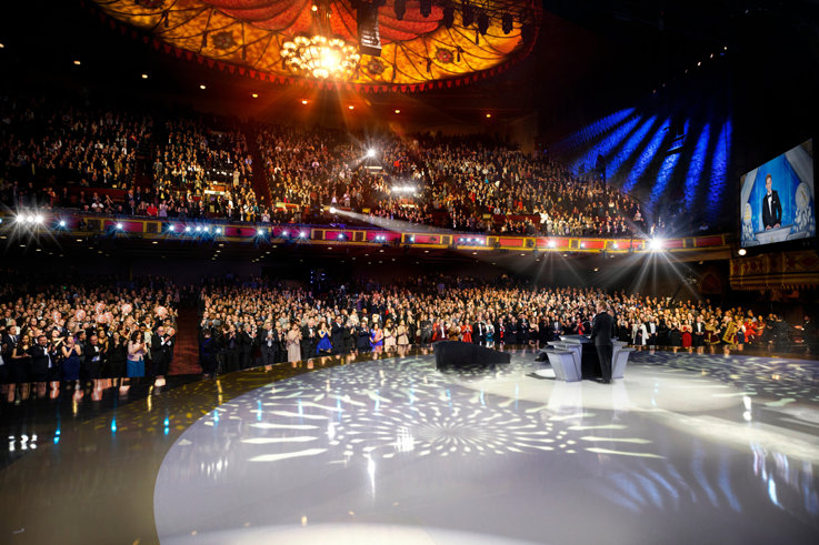 David Miscavige, ecclesiastical leader of the Scientology religion, addresses thousands at the Shrine Auditorium in Los Angeles to celebrate the culmination of the greatest period of growth in Scientology history.