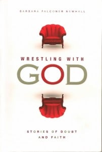 The cover of Barbara Falconer Newhall's book, "Wrestling with God: Stories of Doubt and Faith," shows two red chairs in opposition to one another. Cover design by Michelle Lenger. Publisher Patheos Press