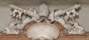 The papal keys, over the tomb of John Paul II, Rome, symbol of the Vatican's authority. Photo by Barbara Newhall.