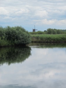Windmill and  ponds in Kinderdijk, Holland. Photo by Barbara Newhall