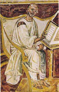 Image via Wikipedia of "The earliest portrait of Saint Augustine in a 6th century fresco, Lateran, Rome."