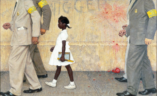 Norman Rockwell, "The Problem We All Live With," 1963. How do you come back from being the guy who threw that tomato? Change the subject.