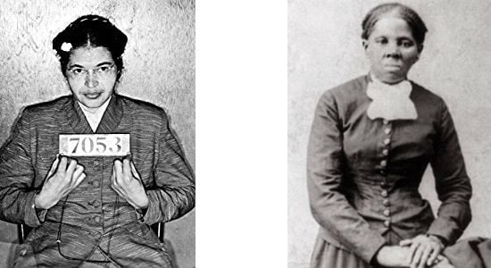 Rosa Parks (left) opposed an unjust law through civil disobedience. Harriet Tubman (right) opposed an unjust law by breaking it and getting away with it.