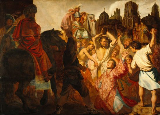 Saint Stephen was the first Christian martyr. Lucky bastard. ("The Stoning of Saint Stephen," Rembrandt, 1625)