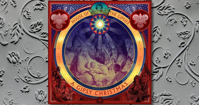 Christmas album cover art against a decorative background