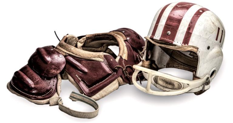 Vintage football helmet and shoulder pads