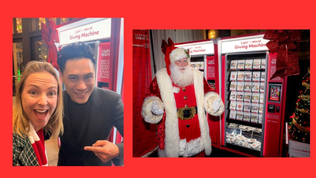 'Wicked: For Good' director Jon M. Chu and Giving Machines volunteer Katt Santistevan at The Grove in Los Angeles.
