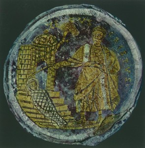 The raising of Lazarus, gold glass, 3rd-5th century. Image is in the public domain. 