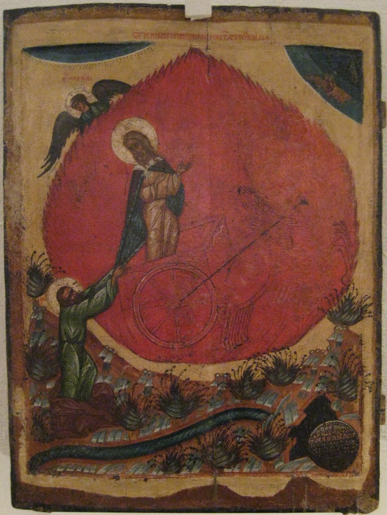 Slavic icon of Elijah's ascension in the chariot. Image in the public domain, taken from Wikipedia. 