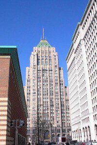 Fisher Building in the New Center area of Detroit, Michigan. Photo taken in January 2006 by Jtmichcock and uploaded to English Wikipedia as Image:FisherBldg.JPG on January 22, 2006.