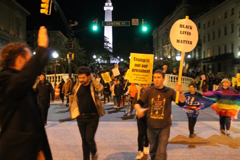 Anti-Trump protests in Baltimore, November 10, 2016. (Elvert Barnes, CC-SA.)