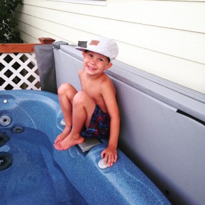 Jude swimming at Grandma's house last month. 