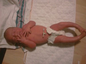 Jude Bennett Carnahan was 8lbs 11oz and 21". He was born at home at 41 weeks. This is Jude several hours after birth. 