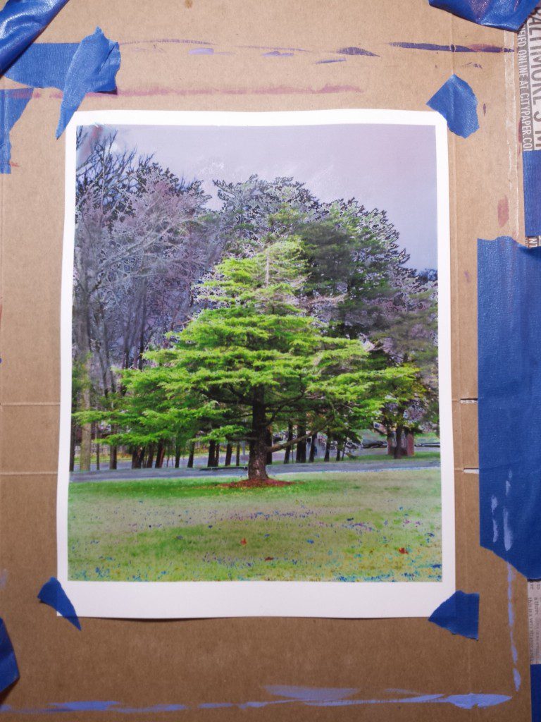 January 9: "The Tree In The Courtyard". Inkjet print and watercolor.