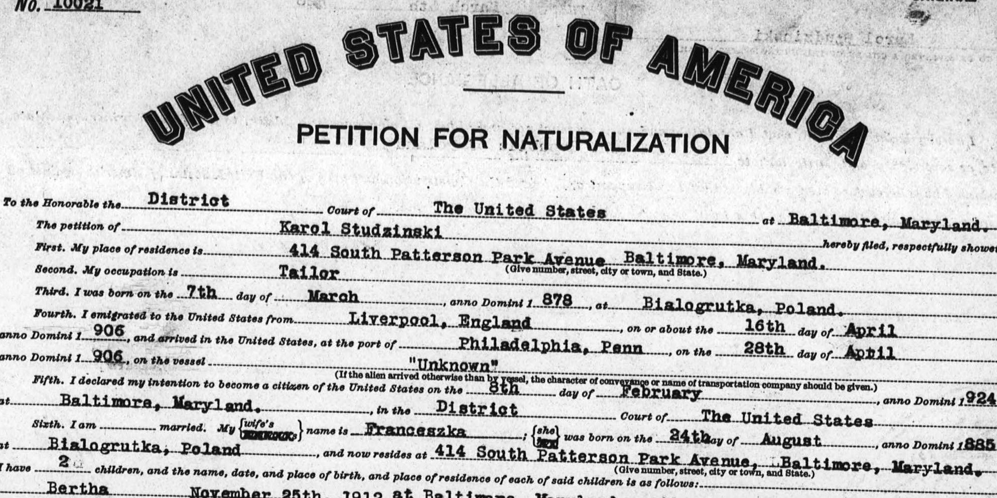We are a nation of immigrants. My great-grandfather's petition for naturalization.