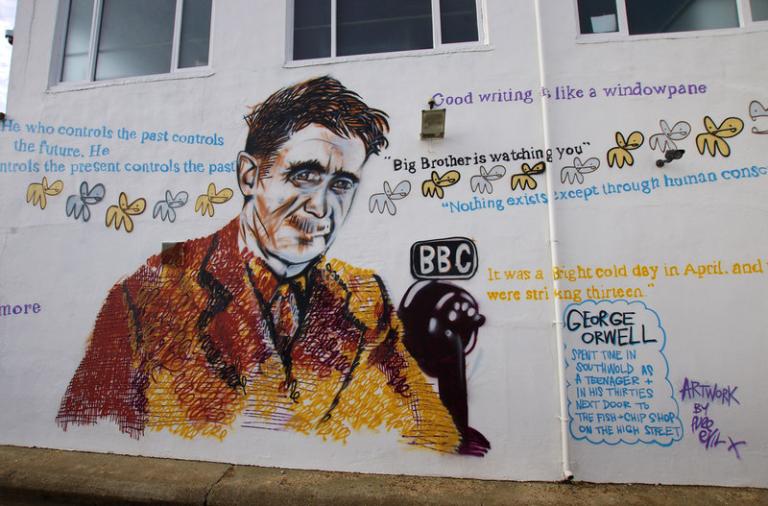 George Orwell mural, Southwold Pier. By Ian Taylor via Geograph.org.uk. (CC BY-SA 2.0)