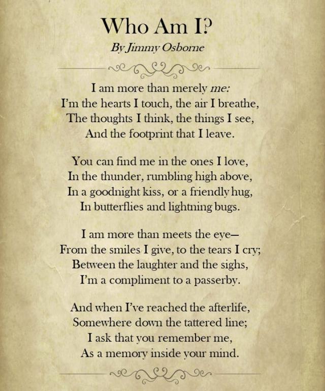 poem, "Who Am I?" by Jimmy Osborne