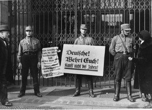 Nazis organise boycotts of Jewish owned shops in Berlin 1933