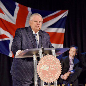 Source: CUFI. John Hagee speaking at the launch event in London in June 2015