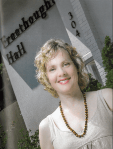 Annie Laurie Gaylor outside the recently renovated Freethought Hall, home of FFRF. Photo by Chris Johnson