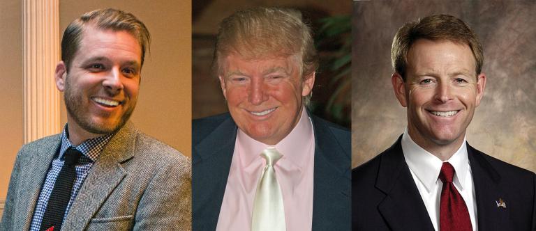 Seidel, Trump, and Perkins: not likely to agree on anything else anytime soon. Trump via WikiCommons/David Shankbone cc3.0. Perkins via WikiCommons/FRC cc3.0.