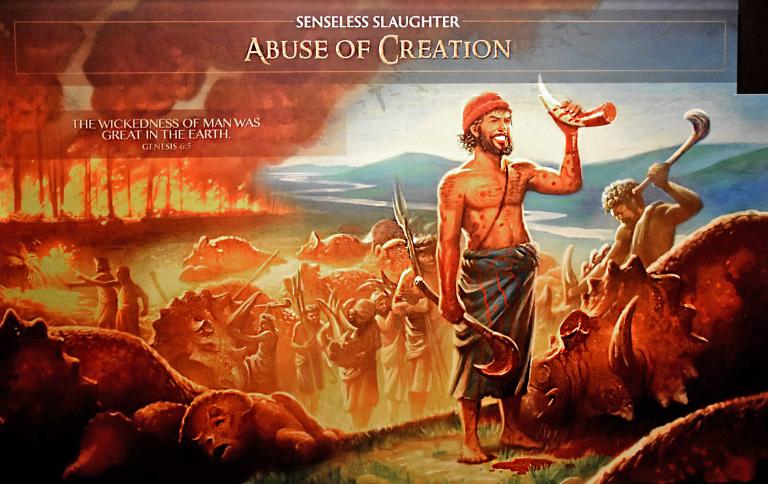This gleeful gent killed a few triceratops. Ham's god killed him, and every other human for this crime. Then he killed all the triceratops. And every other animal.