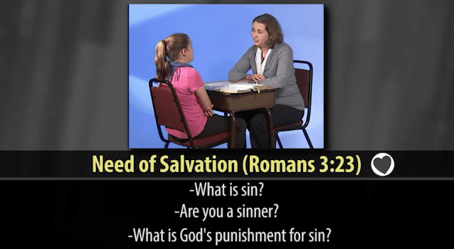 A screenshot from one of the CEF training videos. Your'e a sinner and you're going to hell, unless....