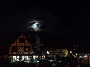 Full moon outside of the church on Christmas Eve