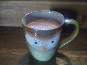 When I talk about hot chocolate "from scratch", I mean from whole cacao beans. My partner is an experienced chocolate maker. And I have an owl mug. So yeah.