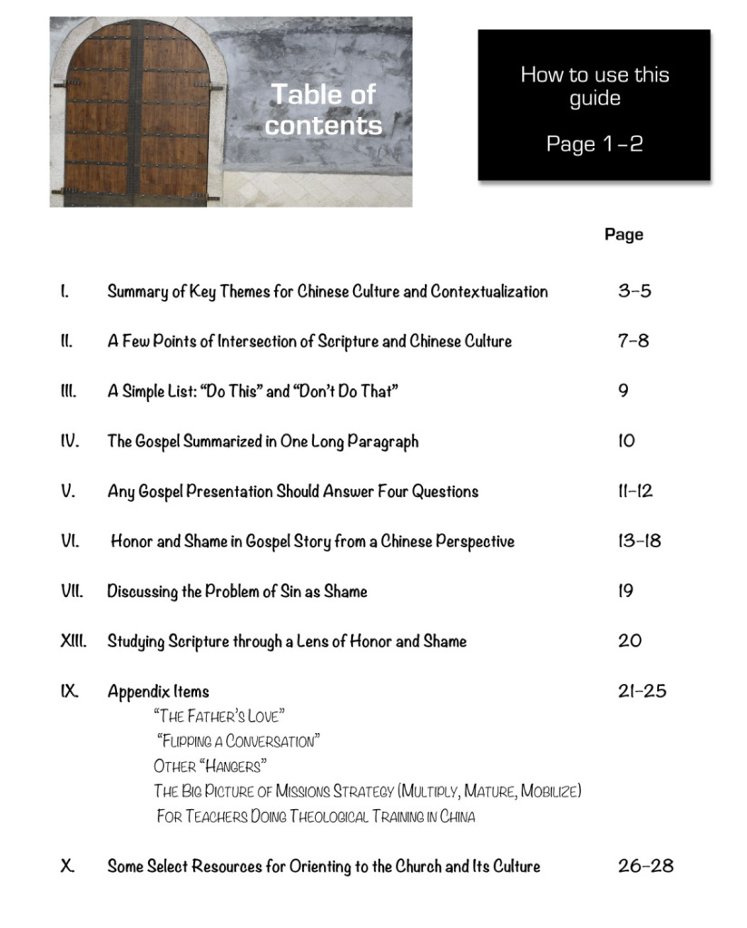 Contextualization Guide for Short-term Cross-Cultural Workers (TABLE OF CONTENTS)