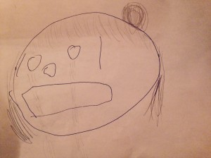 Self portrait by Baby embellished by Gladys, "I was crying while I had to do my chore. I'm a crying baby."