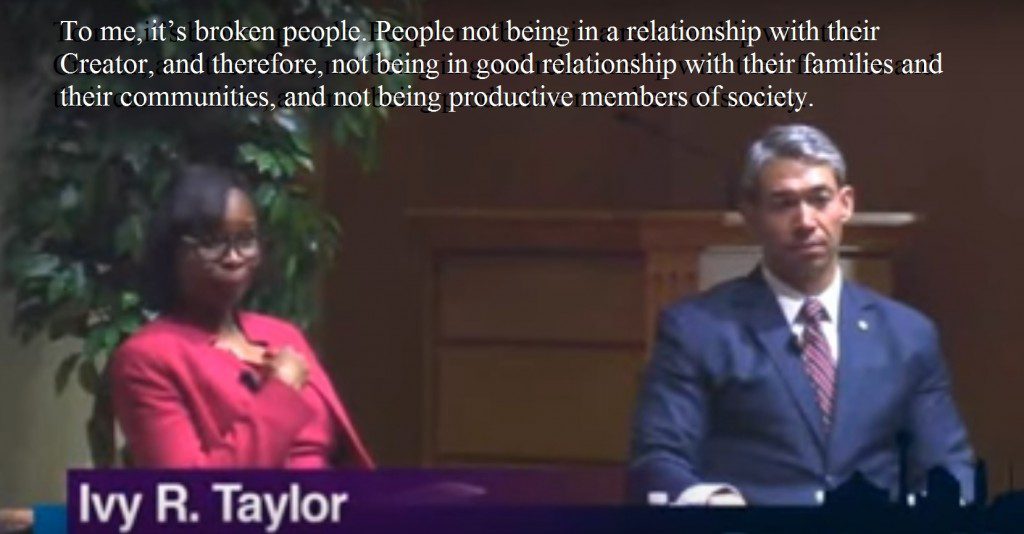 Those godless poor people need Jesus, basically. Still from video.