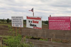 "Atheists, Abortionists, Homosexuals, and Other Perverts will love your Democrat Vote." Only it's ALL CAPS so imagine the speaker shouting in your mind.