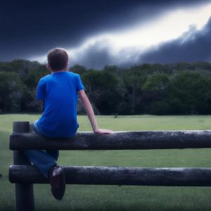 AI Boy on a fence storm clouds