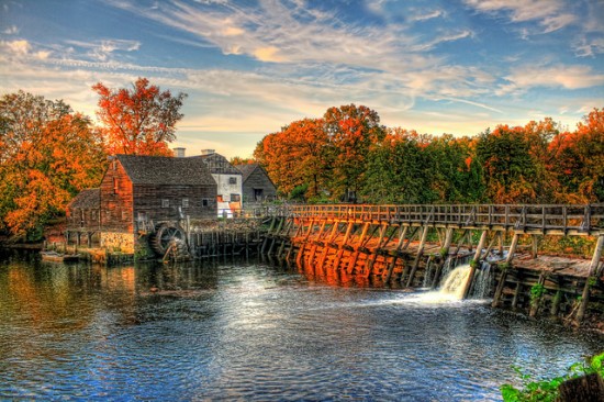 Sleepy Hollow waterfront with autumn foliage