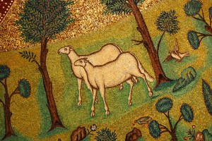 Lent 4  Sheep in Paradise  Mosaic in Sant' Apollinaire de Classe, Ravena, Italy, AD 549
