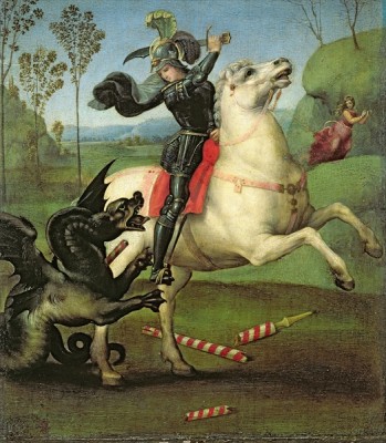 Lent 5, St. George and Dragon, by Raphael, 1504, Louvre, Wiki