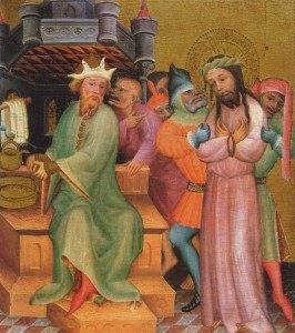 Prentecost 28, Meister_Bertram_von_Minden, Christ Before Pilate, c.1390, Niedersächsisches Landesmuseum, Hanover, Vand