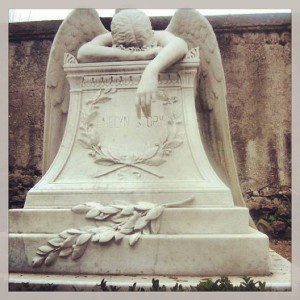 A weeping angel gravestone in a cemetery in Rome. I took this picture on my trip there in 2010.  May the victims of the Colorado Planned Parenthood shooting rest in peace. 