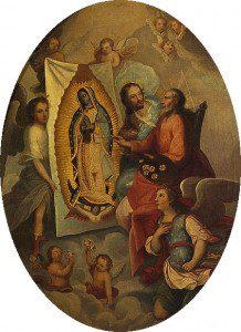 18th-century painting of God the Father fashioning the image.. This image was originally posted to Wikimedia Commons https://commons.wikimedia.org/wiki/File:Eternal_father_painting_guadalupe.jpg. It is in the public domain.
