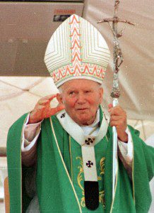 Pope John Paul II in Brazil in 1997. This image was originally posted to Wikimedia Commons https://upload.wikimedia.org/wikipedia/commons/1/18/John_Paul_II_Brazil_1997_3.jpg. It is used under the creative commons agreement CC BY 3.0 BR.