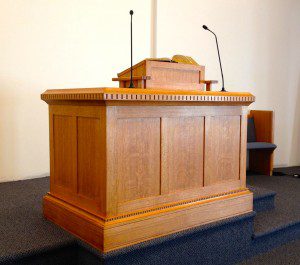 My pulpit, designed by moi and custom made by a master furniture maker in my congregation from hand-selected quarter-sawn red oak. 