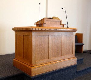 My pulpit. I designed it and it was built by a furniture maker in my church. It is made from hand selected quarter-sawn red oak from the Berkshire Mountains.