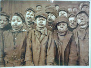 Boys working in the coal mines of Fairmont, West Virginia. Date unknown. Photo a reproduction of a photo owned by The day Spring Camp, Fairmont, WV. 