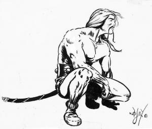 One of the very few drawings to survive my purge. I drew this when I was a teenager. It is a comic book character I invented. His name was Iron Horse.