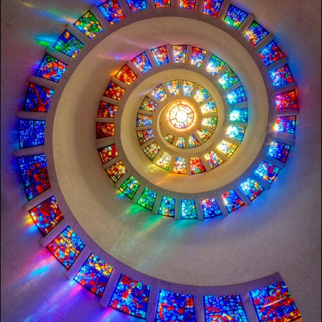 spiral of stained glass windows