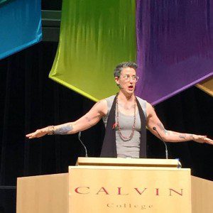 Author and Lutheran Pastor Nadia Bolz Weber doing her "Mothra" impersonation right before she made us all cry like babies at her keynote address. Photo by Tammy Perlmutter.