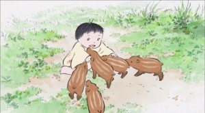Little Bamboo, playing with wild pigs