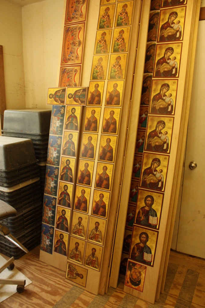 Icons in production at St. Isaac of Syria Skete (Lori Erickson photo).